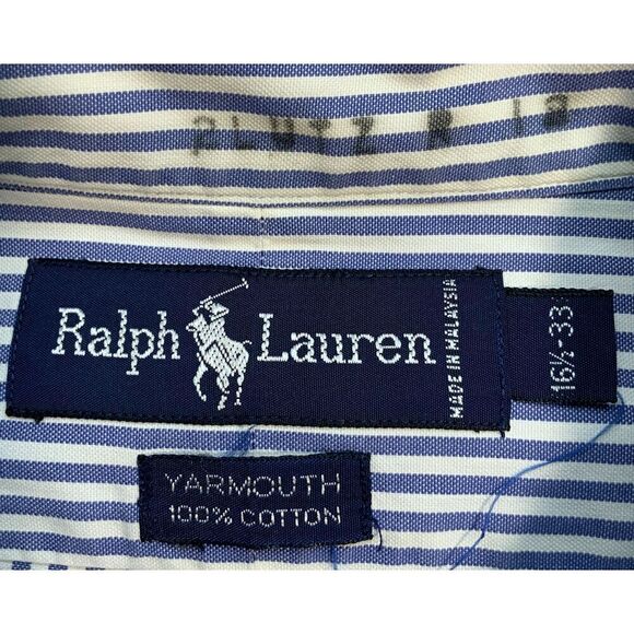 Ralph Lauren Mens Blue Striped Long Sleeve Button Down Dress Shirt 16 1/2-33 - Picture 8 of 10
